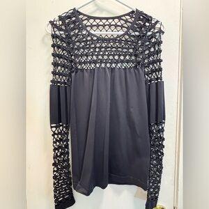 Elegant Black Crochet Sleeve Blouse